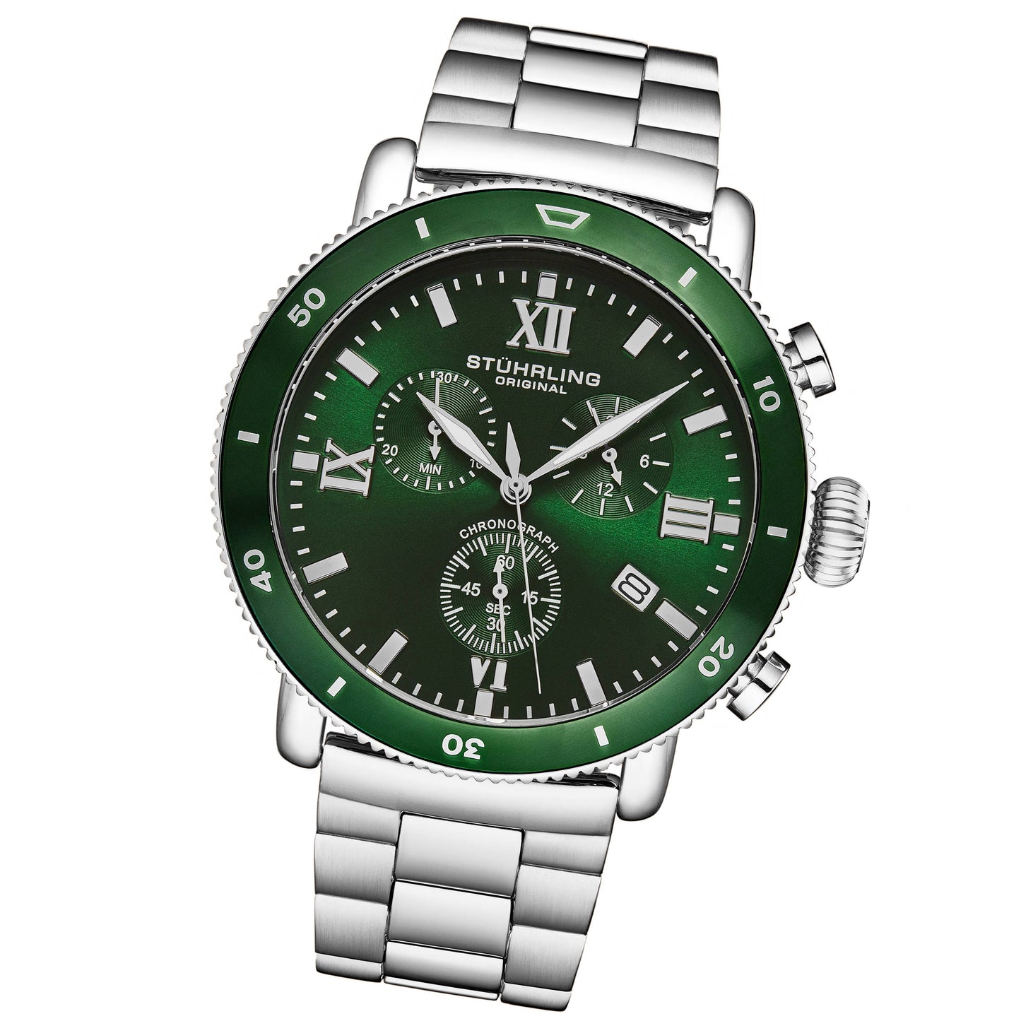 Stuhrling - Stuhrling DualMode 4040 Quartz kronograf 48 mm med grön urtavla och bezel